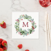 Serviette En Papier Papier monogramme de couronne de verdure d'hiver (En situation)