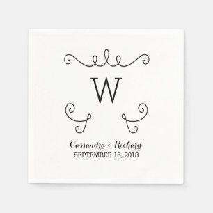 Serviette En Papier Papier Monogramme Ébène Whimsical Flourdissant