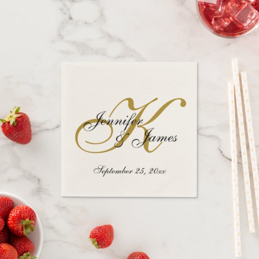Serviette En Papier Papier Monogramme Ecru Custom Gold (En situation)