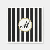 Serviette En Papier Papier Monogramme en or noir rayé (Devant)