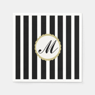 Serviette En Papier Papier Monogramme en or noir rayé