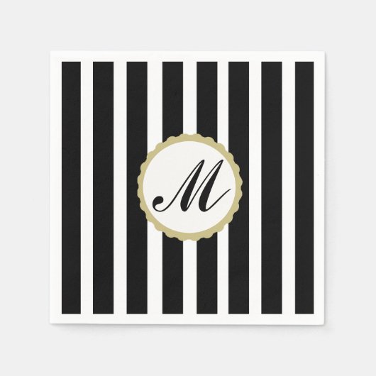 Serviette En Papier Papier Monogramme en or noir rayé (Devant)