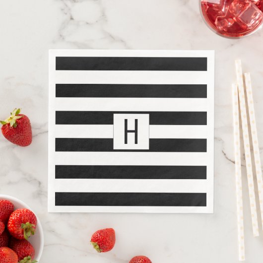 Serviette En Papier Papier Monogramme Grandes Noires et Blanches (En situation)