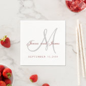 Serviette En Papier Papier Monogramme gris blanc classique Marsala (En situation)