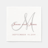 Serviette En Papier Papier Monogramme gris blanc classique Marsala (Devant)