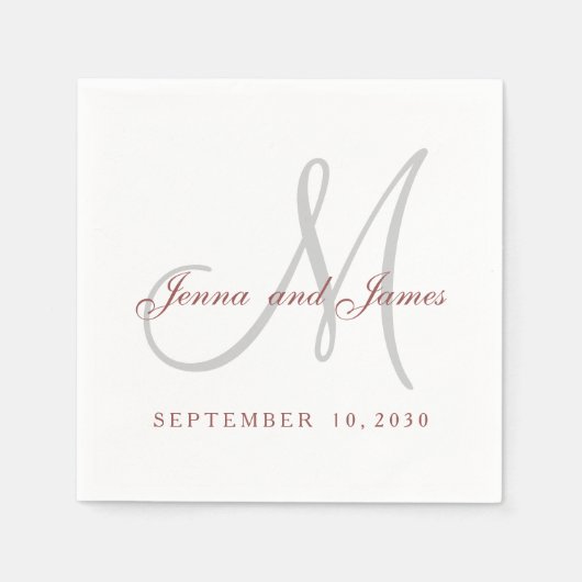 Serviette En Papier Papier Monogramme gris blanc classique Marsala (Devant)