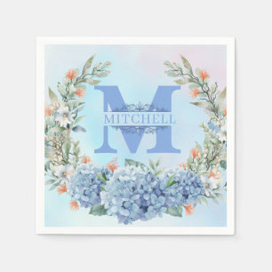 Serviette En Papier Papier monogramme Hydrangea bleu Napkin