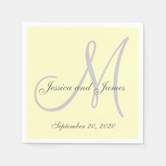 Serviette En Papier Papier Monogramme jaune clair personnalisé serviet (Devant)
