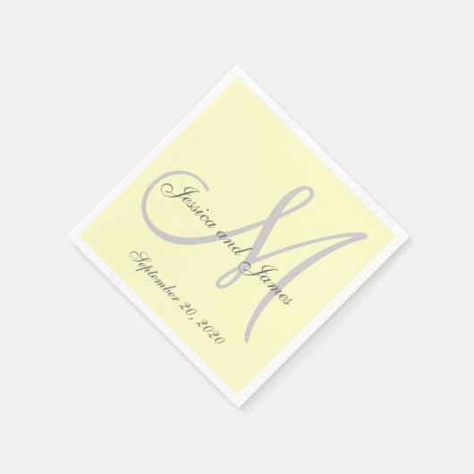 Serviette En Papier Papier Monogramme jaune clair personnalisé serviet (Coin)