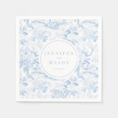 Serviette En Papier Papier monogramme mariage floral bleu (Devant)