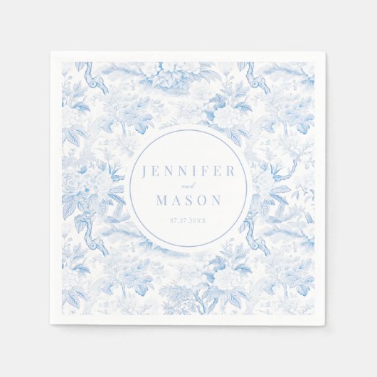 Serviette En Papier Papier monogramme mariage floral bleu (Devant)