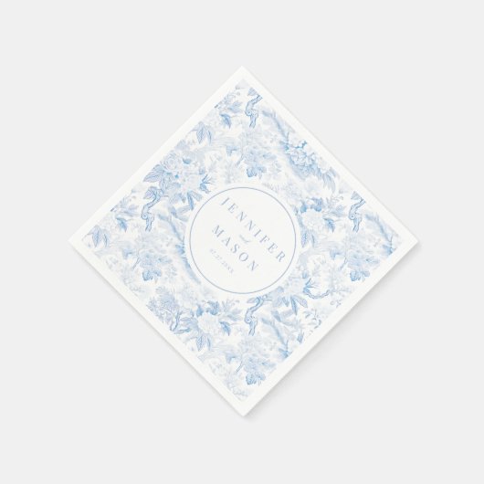 Serviette En Papier Papier monogramme mariage floral bleu (Coin)