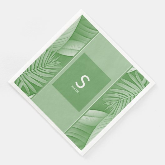 Serviette En Papier Papier Monogramme Mariage Vert Tropical Napkin (Coin)