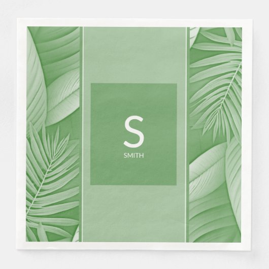 Serviette En Papier Papier Monogramme Mariage Vert Tropical Napkin (Devant)