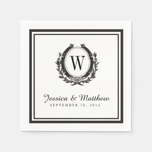 Serviette En Papier Papier Monogramme noir et blanc classique (Devant)