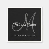 Serviette En Papier Papier Monogramme noir et blanc classique (Devant)