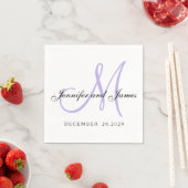 Serviette En Papier Papier monogramme noir violet classique (En situation)