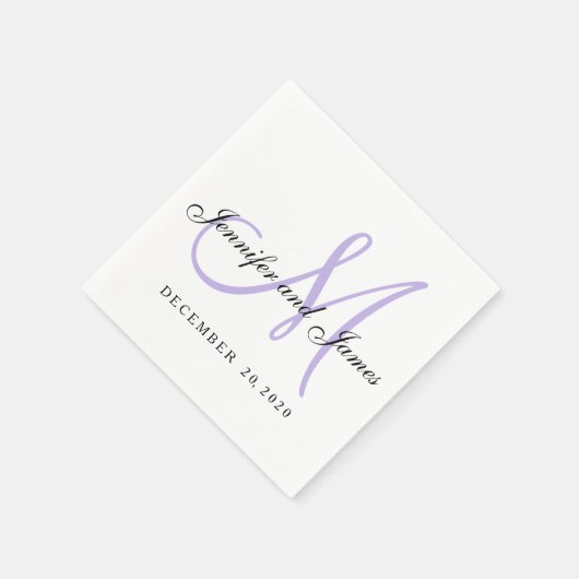 Serviette En Papier Papier monogramme noir violet classique (Coin)