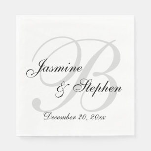 Serviette En Papier Papier Monogramme personnalisé noir et blanc class