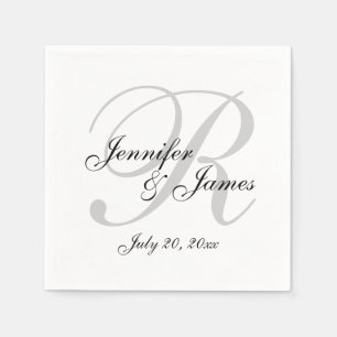 Serviette En Papier Papier Monogramme personnalisé noir et blanc class