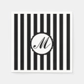 Serviette En Papier Papier Monogramme personnalisé noir rayé (Devant)