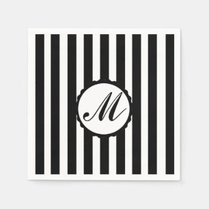 Serviette En Papier Papier Monogramme personnalisé noir rayé