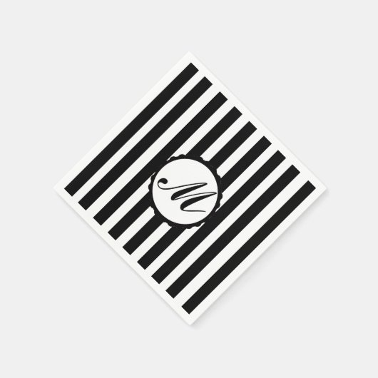 Serviette En Papier Papier Monogramme personnalisé noir rayé (Coin)