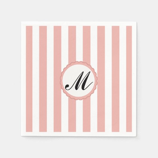 Serviette En Papier Papier Monogramme personnalisé rose rayé (Devant)