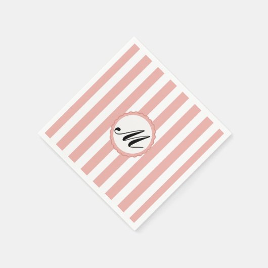 Serviette En Papier Papier Monogramme personnalisé rose rayé (Coin)