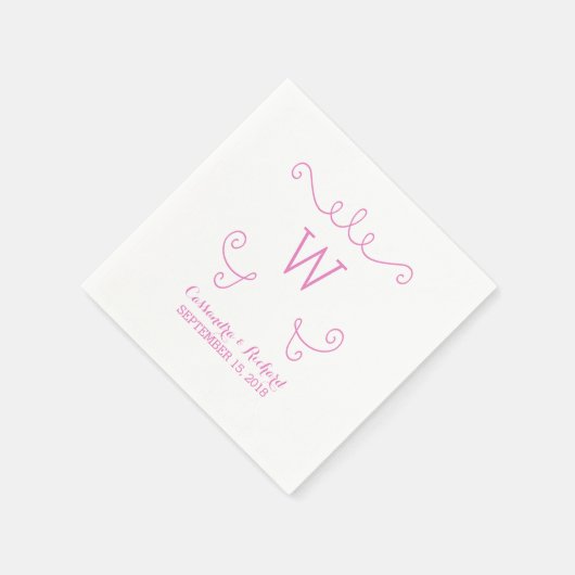 Serviette En Papier Papier Monogramme rose Whimsical Flourdissant (Coin)