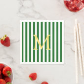 Serviette En Papier Papier monogramme vert et blanc rayé (En situation)
