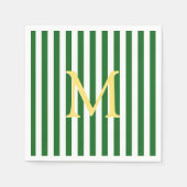 Serviette En Papier Papier monogramme vert et blanc rayé (Devant)