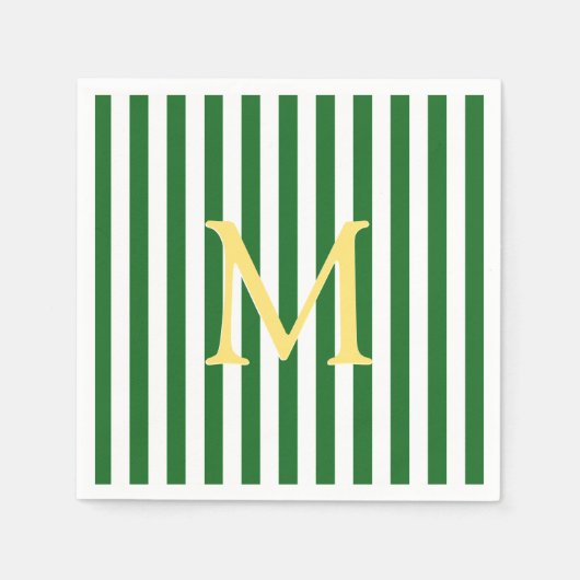 Serviette En Papier Papier monogramme vert et blanc rayé (Devant)