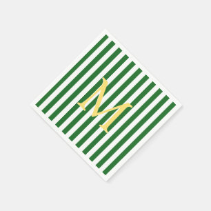 Serviette En Papier Papier monogramme vert et blanc rayé