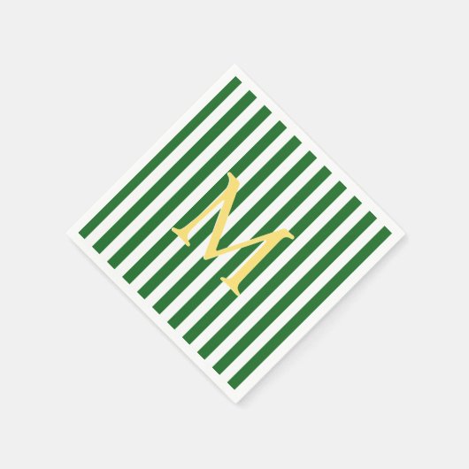 Serviette En Papier Papier monogramme vert et blanc rayé (Coin)