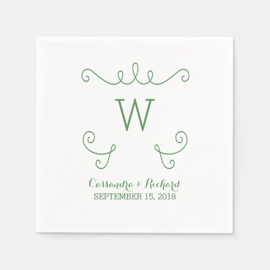 Serviette En Papier Papier Monogramme Whimsical Vert (Devant)