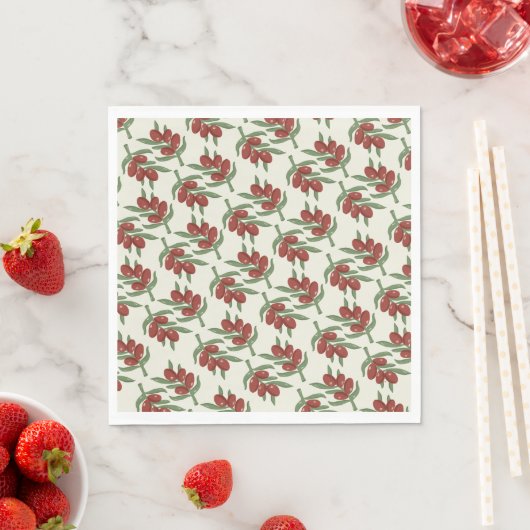 Serviette En Papier Papier Motif en Olive Rouge (En situation)