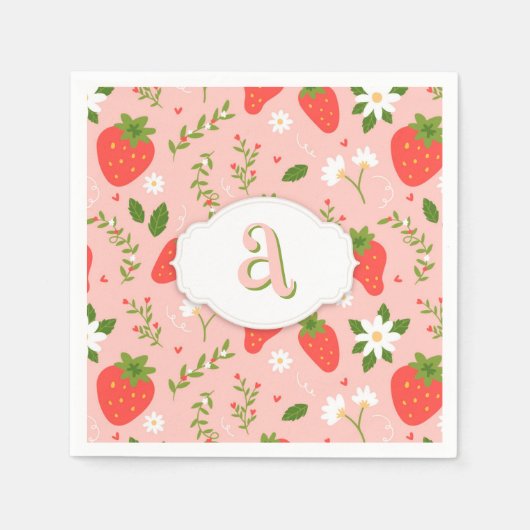 Serviette En Papier Papier Motif mou à fraise Napkin (Devant)