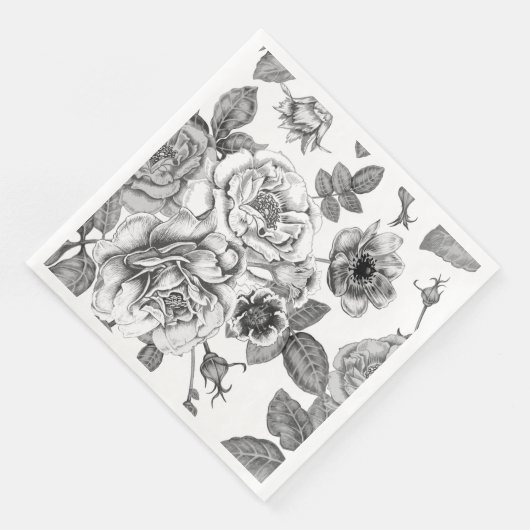 Serviette En Papier Papier Motif noir et blanc Rose (Coin)