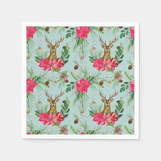 Serviette En Papier Papier Motif Reindeer de Noël Poinsettia (Devant)