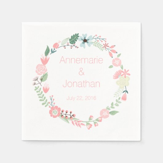 Serviette En Papier Papier Motif rose et vert à fleurs (Devant)