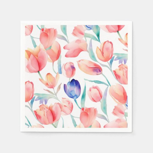 Serviette En Papier Papier Motif Tulipes Aquarelle Napkin (Devant)