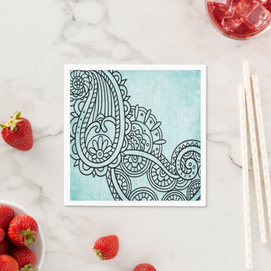 Serviette En Papier Papier Motif Turquoise Mehndi (En situation)