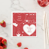 Serviette En Papier Papier Motif Valentine Napkin - Blanc sur rouge (En situation)