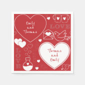 Serviette En Papier Papier Motif Valentine Napkin - Blanc sur rouge (Devant)