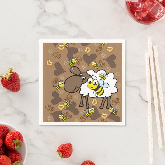 Serviette En Papier Papier, Moutons Coeurs Brown (En situation)