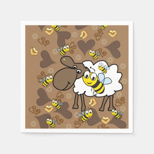 Serviette En Papier Papier, Moutons Coeurs Brown (Devant)