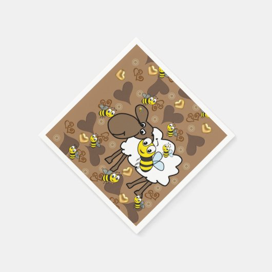 Serviette En Papier Papier, Moutons Coeurs Brown (Coin)
