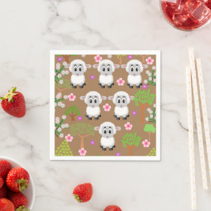 Serviette En Papier Papier, Moutons Floral Arbres