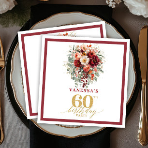 Serviette En Papier Papier N d'anniversaire 60 ans Or Automne Rouge Pr